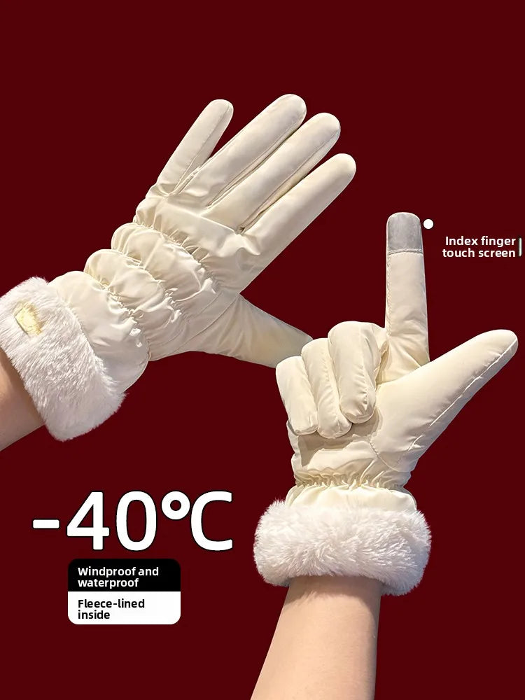 Winter Gloves for Women Touchscreen Riding Bike Motorcycle Warm Fleece Lined Windproof Thickened Waterproof