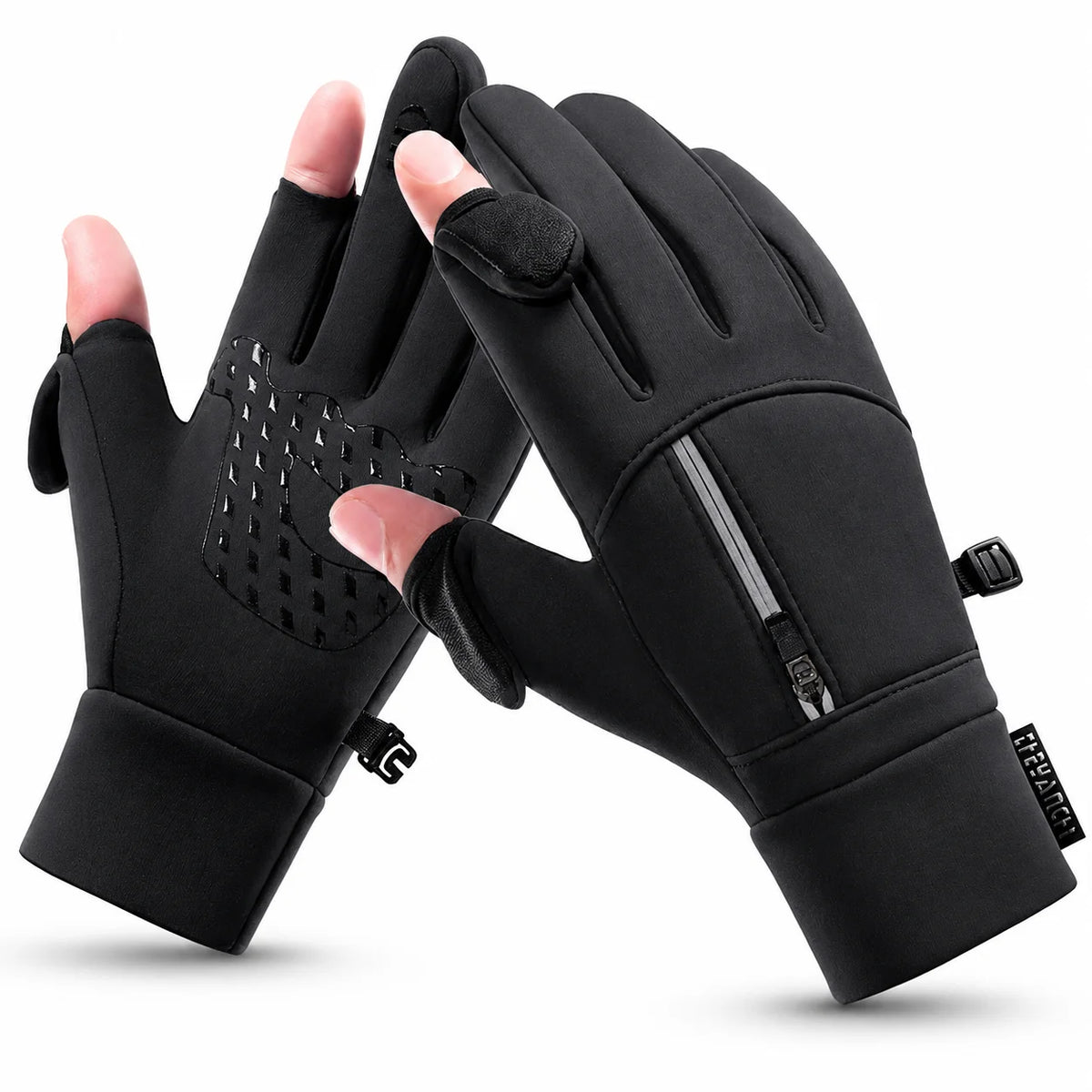 Winter Cycling Gloves with Flip-Open Thumb & Index Finger, Fleece-Lined Touchscreen Anti-Slip Gloves for Fishing and Photography