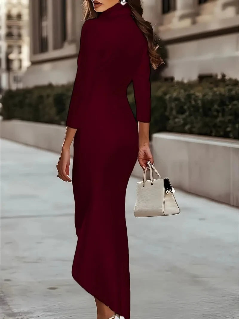 Satin Cowl Neck Wrap Waist Midi Dress