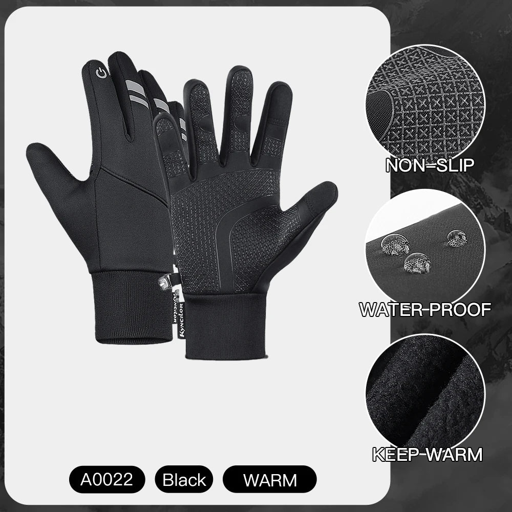 Winter Warm Cycling Gloves Water Windproof Touchscreen Anti-slip Bicycle Motorbike Gloves Men Black Hiking Mountaineering Gloves