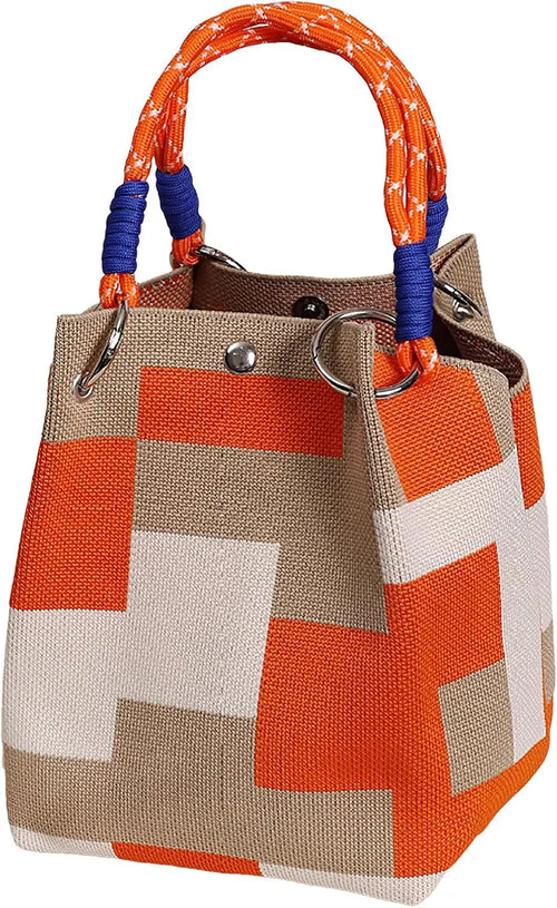 Mini Knitted Bucket Bag Women Small Handbag Geometric Colorblock