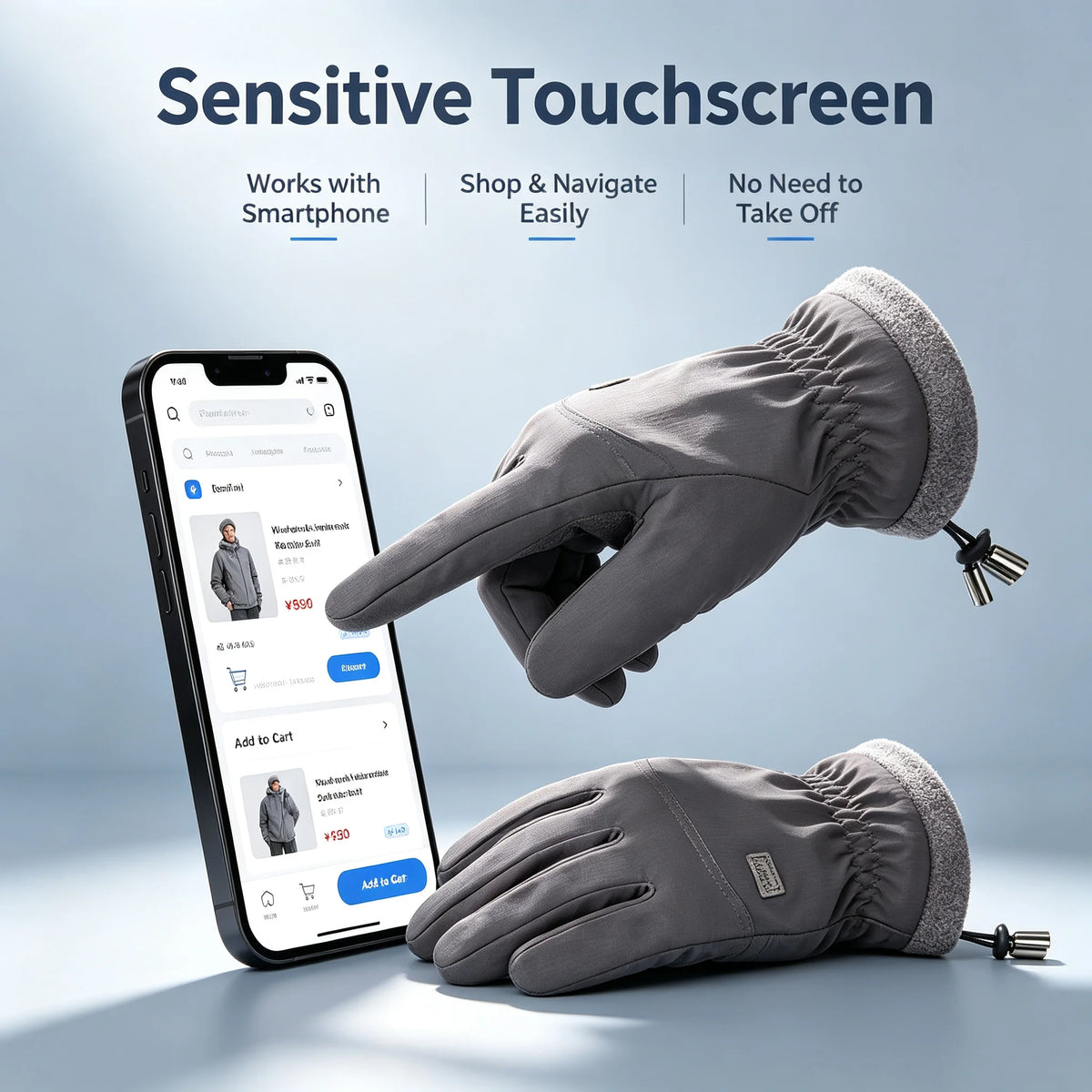 Winter Cycling Gloves Touch Screen Windproof Warm Thermal Motorcycle Bicycle Gloves for Men Women Outdoor Riding Hiking Running