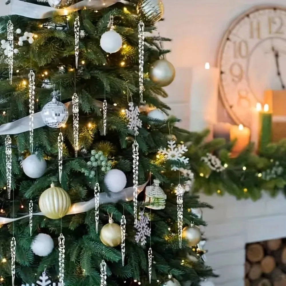 12pcs Crystal Clear Christmas Tree Ornaments Icicle Decorations For Holiday & Winter Party Decor Holiday Decorations