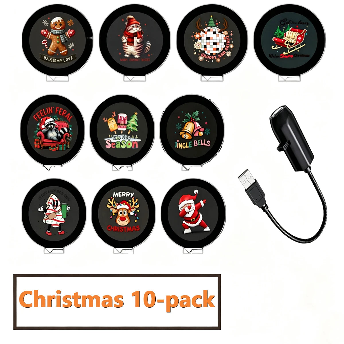 Christmas Projector Light 4/6/10PC Pattern Adjustable USB Projector Night Light for Halloween Atmosphere Lamp Room Ceiling Decor