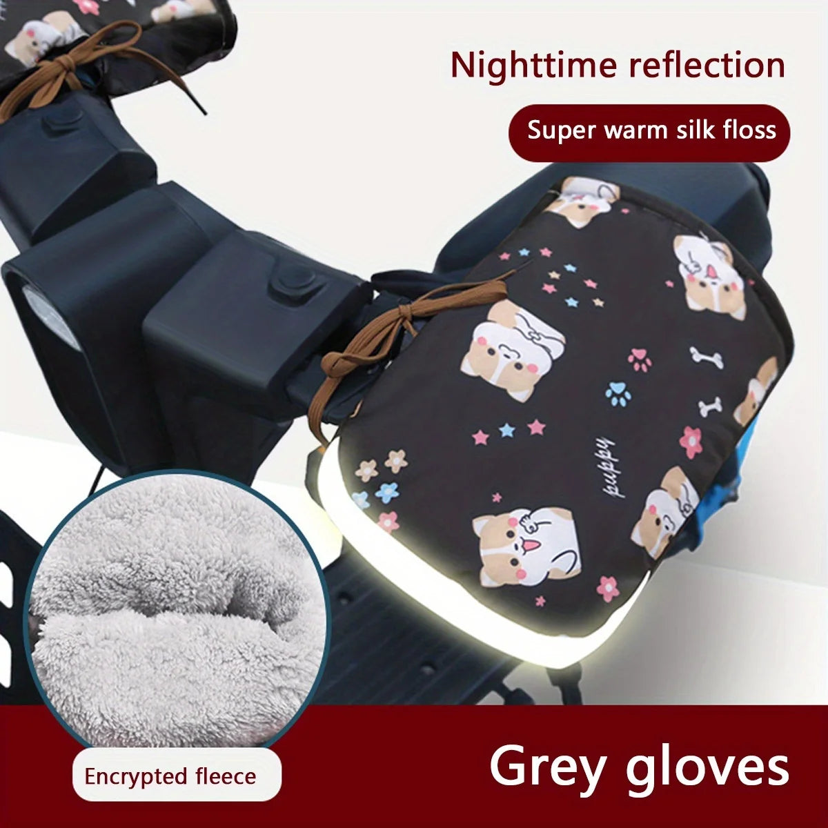2PCS Winter Electric Bike Gloves - Warm Thickened Handle Covers, Rainproof & Windproof Motorcycle PU Leather Hand Protective Glo