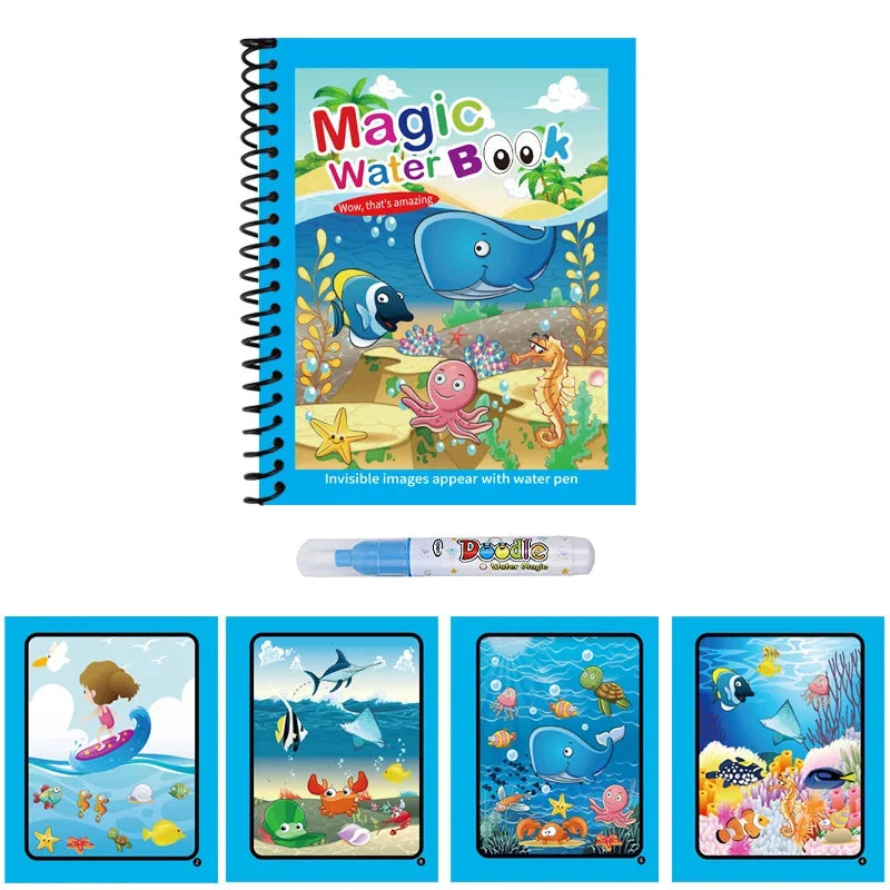 Repeated Children Drawing Coloring Books Sensory Early Education Puzzle Drawing Toys Ocean Dinosaur Animal Water Drawing Picture