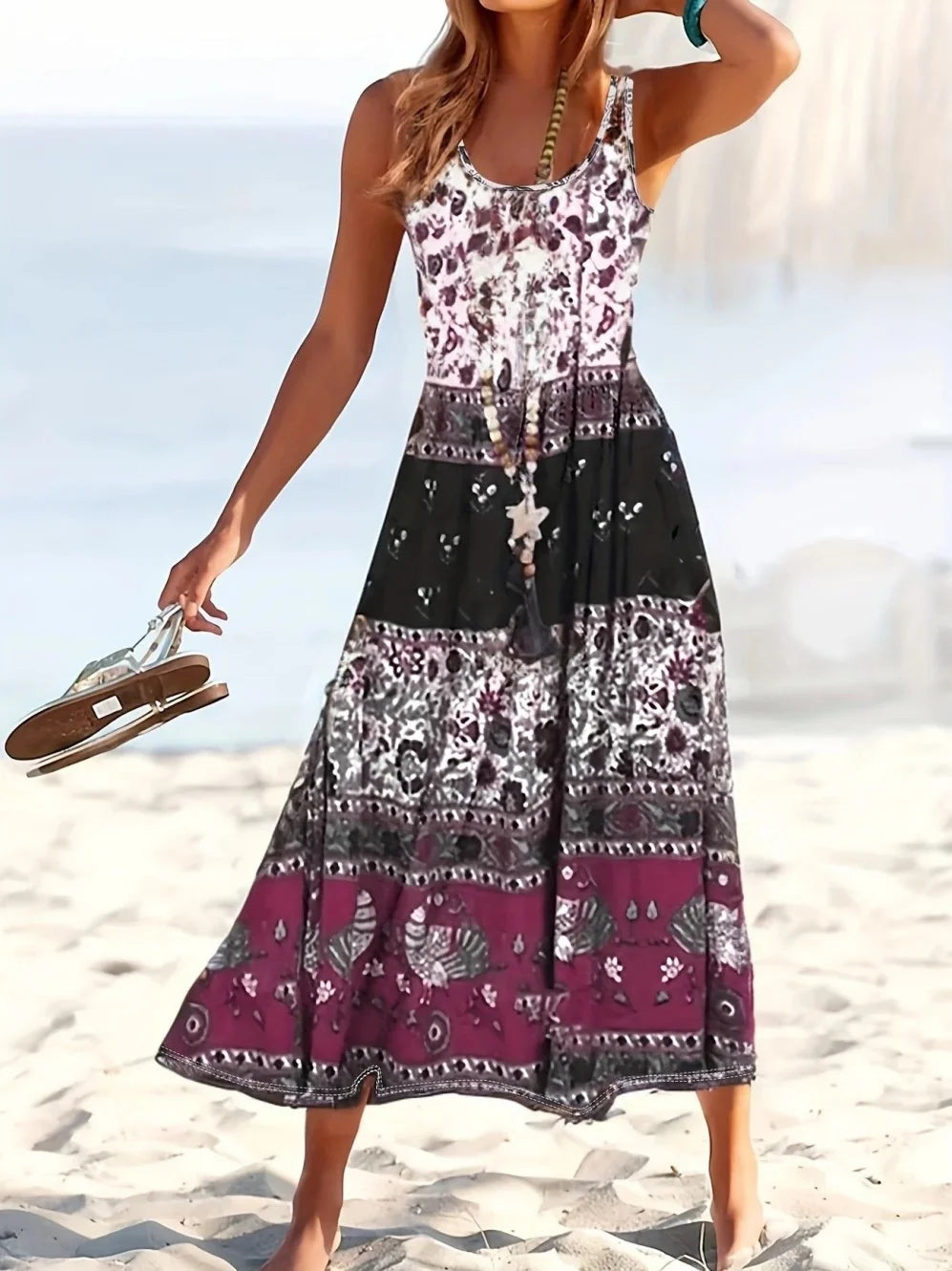 Fashion Summer Dresses 2026 Hawaiian Beach Vacation Bohemian Style Long Dress Sexy Sleeveless Round Neck Elegant Women's Dresses
