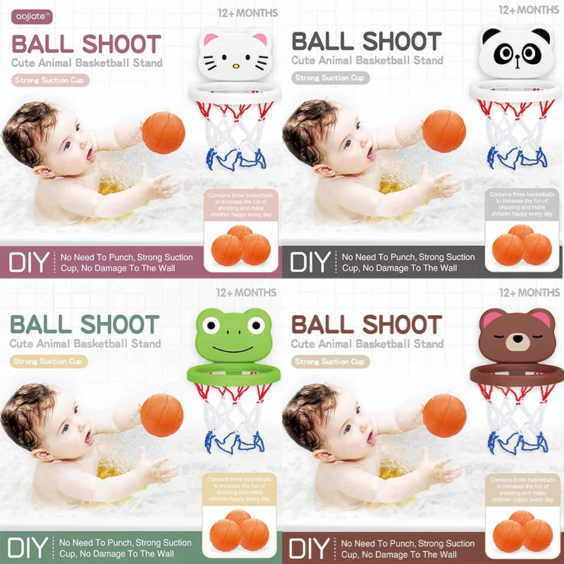Toddler Animal Themed Indoor Basketball Frame Kids Bath Toys Set With 3 Plastic Balls Baby Parent Children Interactive Fun Game