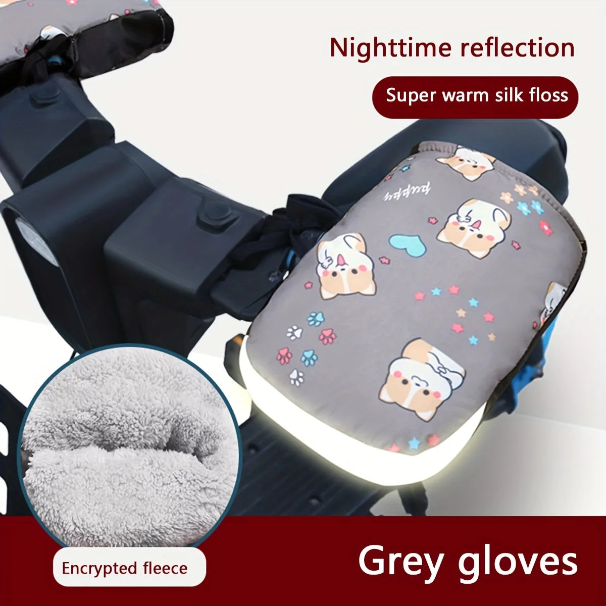 2PCS Winter Electric Bike Gloves - Warm Thickened Handle Covers, Rainproof & Windproof Motorcycle PU Leather Hand Protective Glo