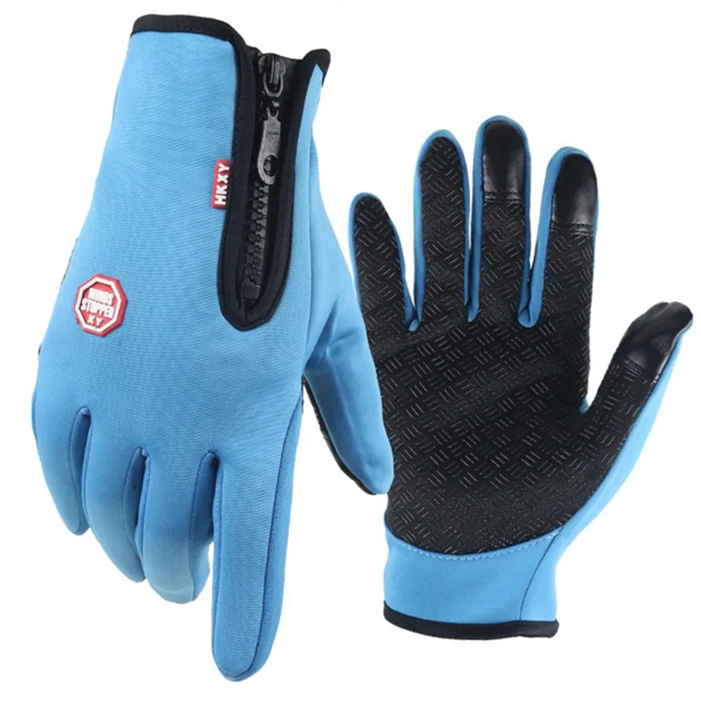 Winter Cycling Gloves Bicycle Warm Touchscreen Full Finger Glove with Zipper Non-Slip Windproof Outdoor Bike Riding Sport Gloves