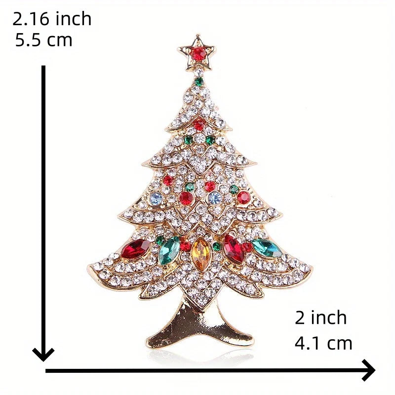 Women Men Fashion Exquisite Christmas Tree Crystal Brooch Badges Elegant Lady Festival New Yearl Gift Pin