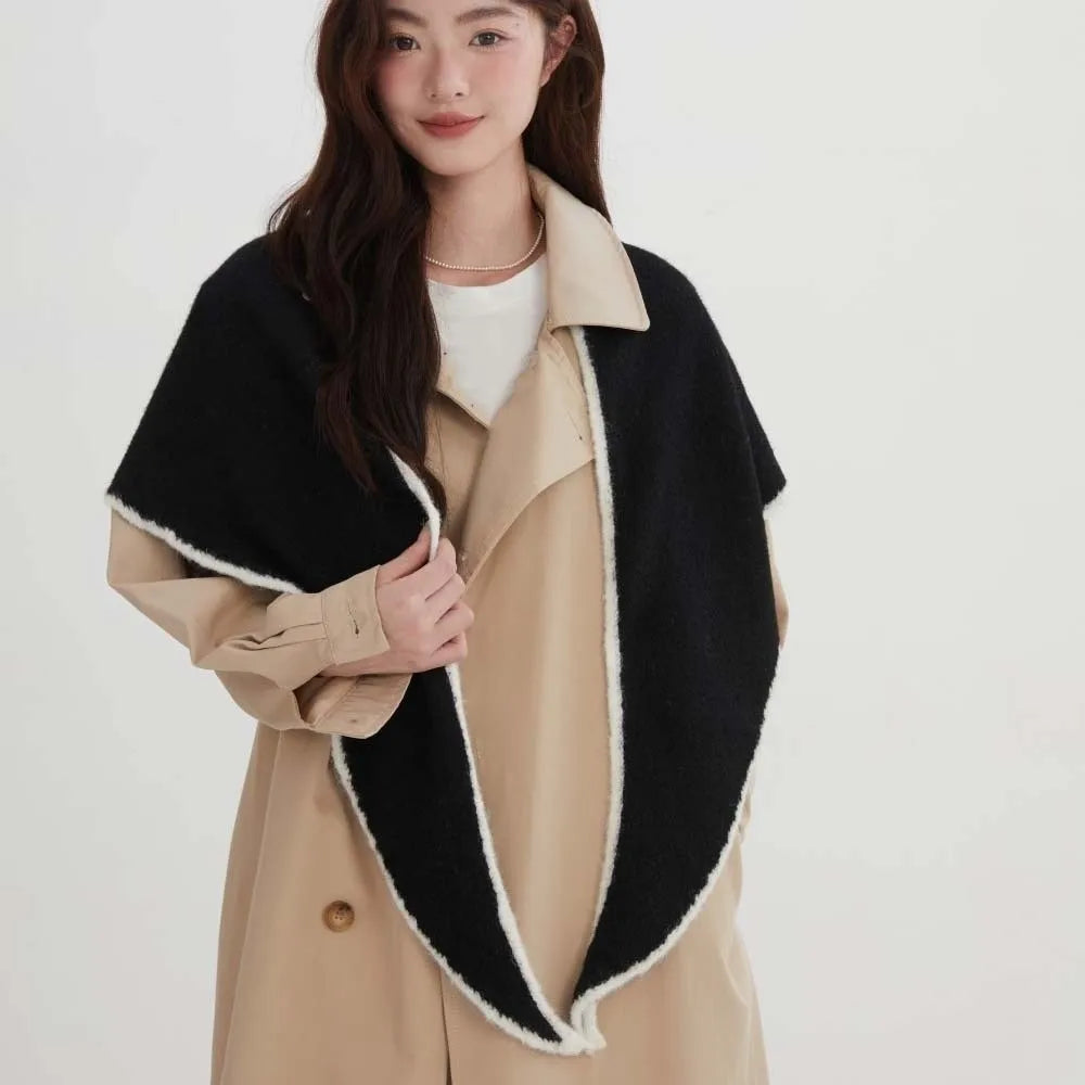 Neck Warmer Premium Triangle Scarf Soft Texture Thick Warm Knit Shawl Edged Trim Solid Color Winter Scarf Chilly Days