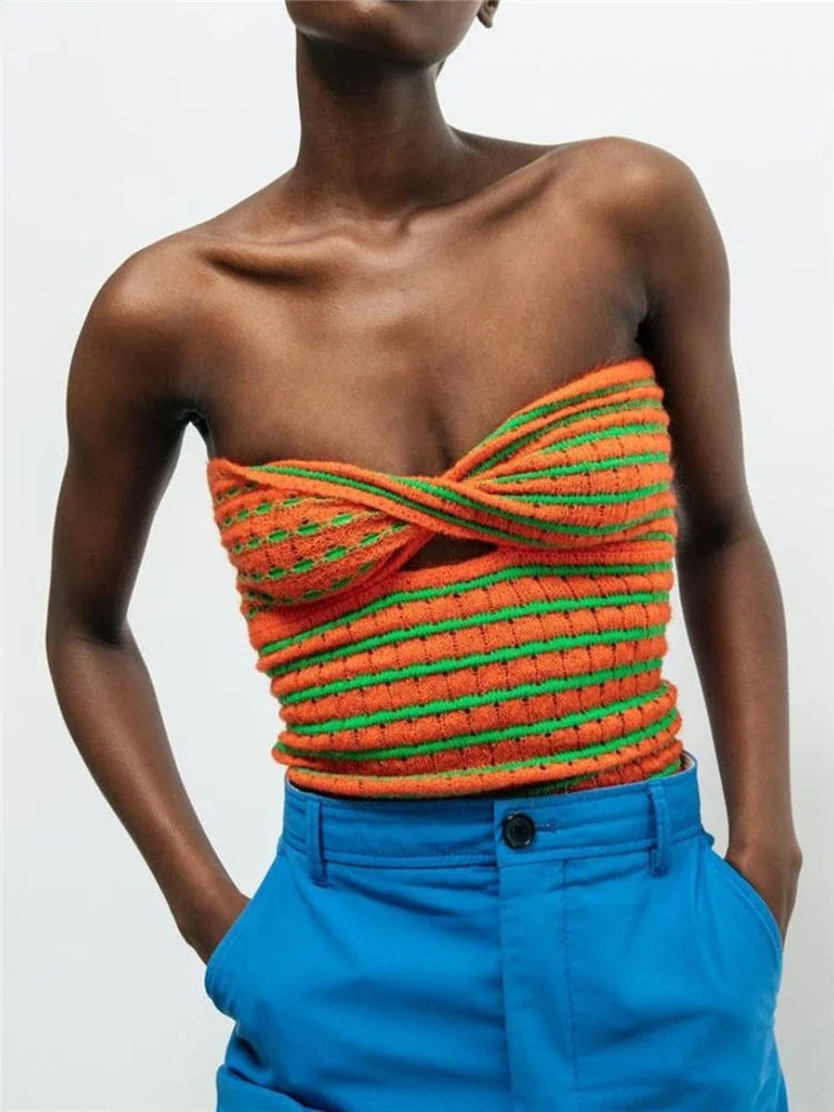Tossy 2026 Off Shoulder Knit Tube Top Sexy Strapless Backless Bustier Tops For Women Stripe Cropped Top Hot Summer Streetwear