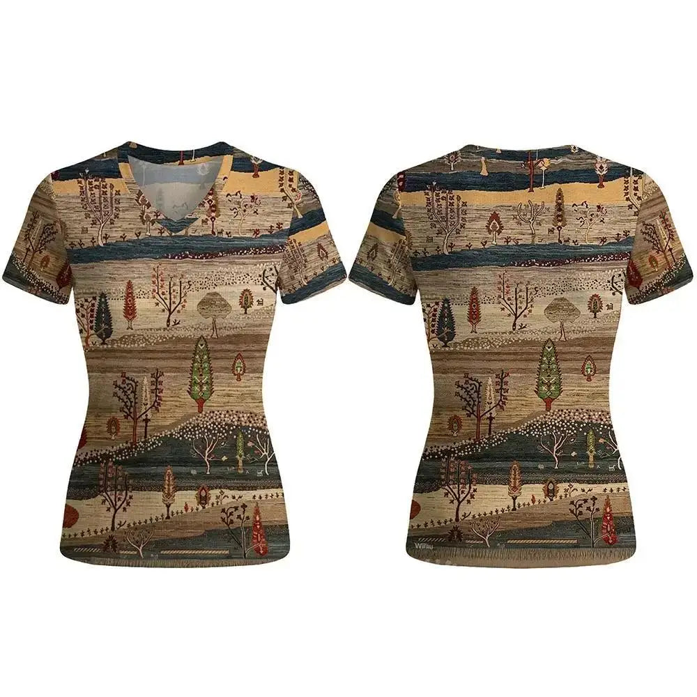 Bohemian Print V-Neck T-Shirt
