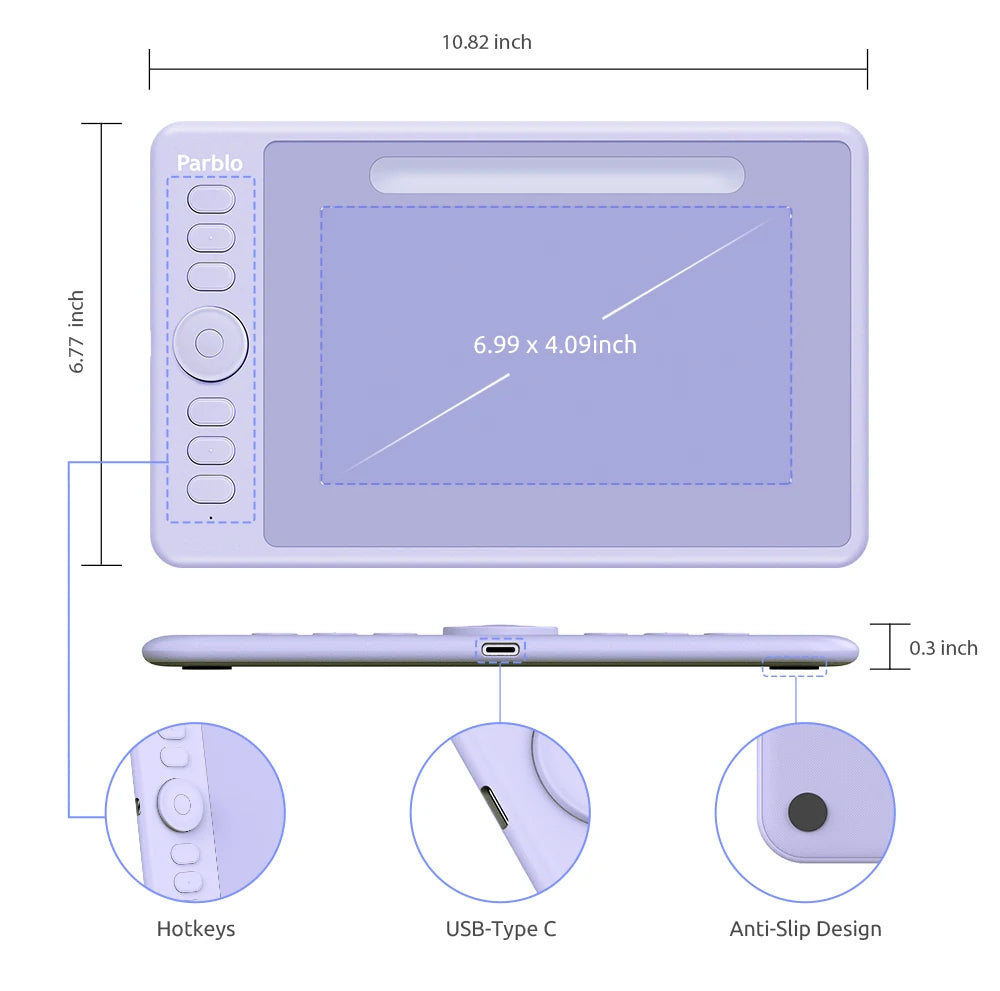 Parblo Intangbo S 7x4 Inches Digital Graphic Tablet for Drawing OSU Game with Battery-Free Stylus and Glove