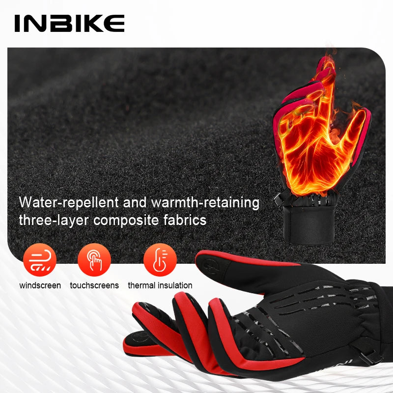 INBIKE Winter Gloves for Men Women Thermal Fleece Cycling Gloves Full Finger Touchscreen Anti-Shock Road Mountain Bicycle Gloves