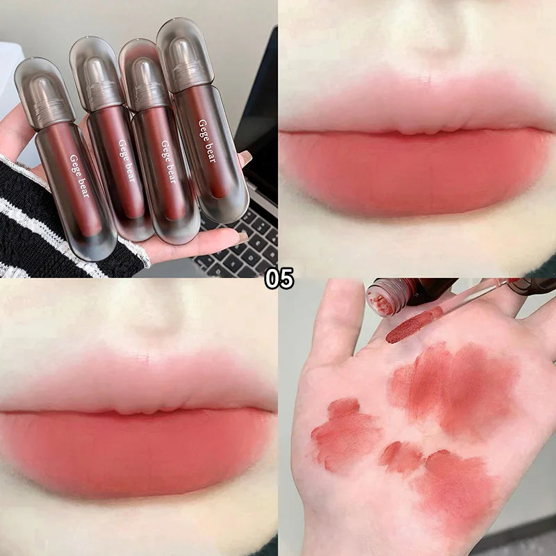 Gege bear Twilight Velvet Mist Lip Clay Matte Pure Color, Autumn and Winter Lip Glaze Rich and feminine,Apply makeup naturally