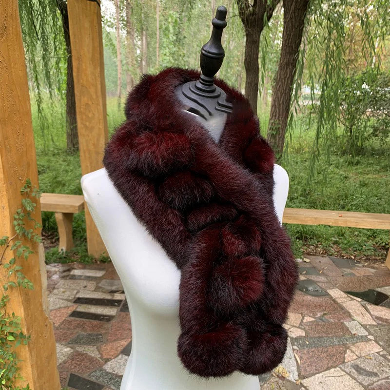 Real Rabbit Fur Scarf Winter Neck Warmer Knitted Furry Fur Collar Ladies Luxury Thick Fur Scarves Plush Real Fur Shawls Solid