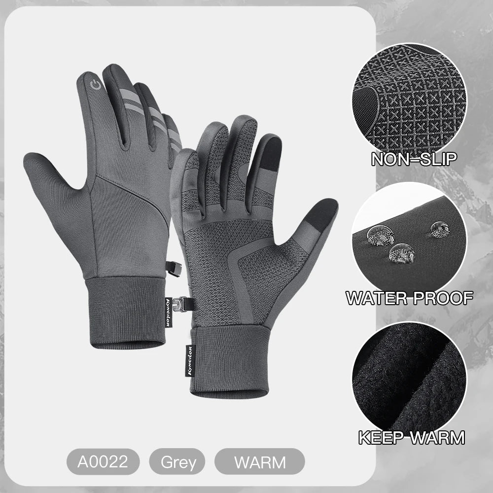 Winter Warm Cycling Gloves Water Windproof Touchscreen Anti-slip Bicycle Motorbike Gloves Men Black Hiking Mountaineering Gloves