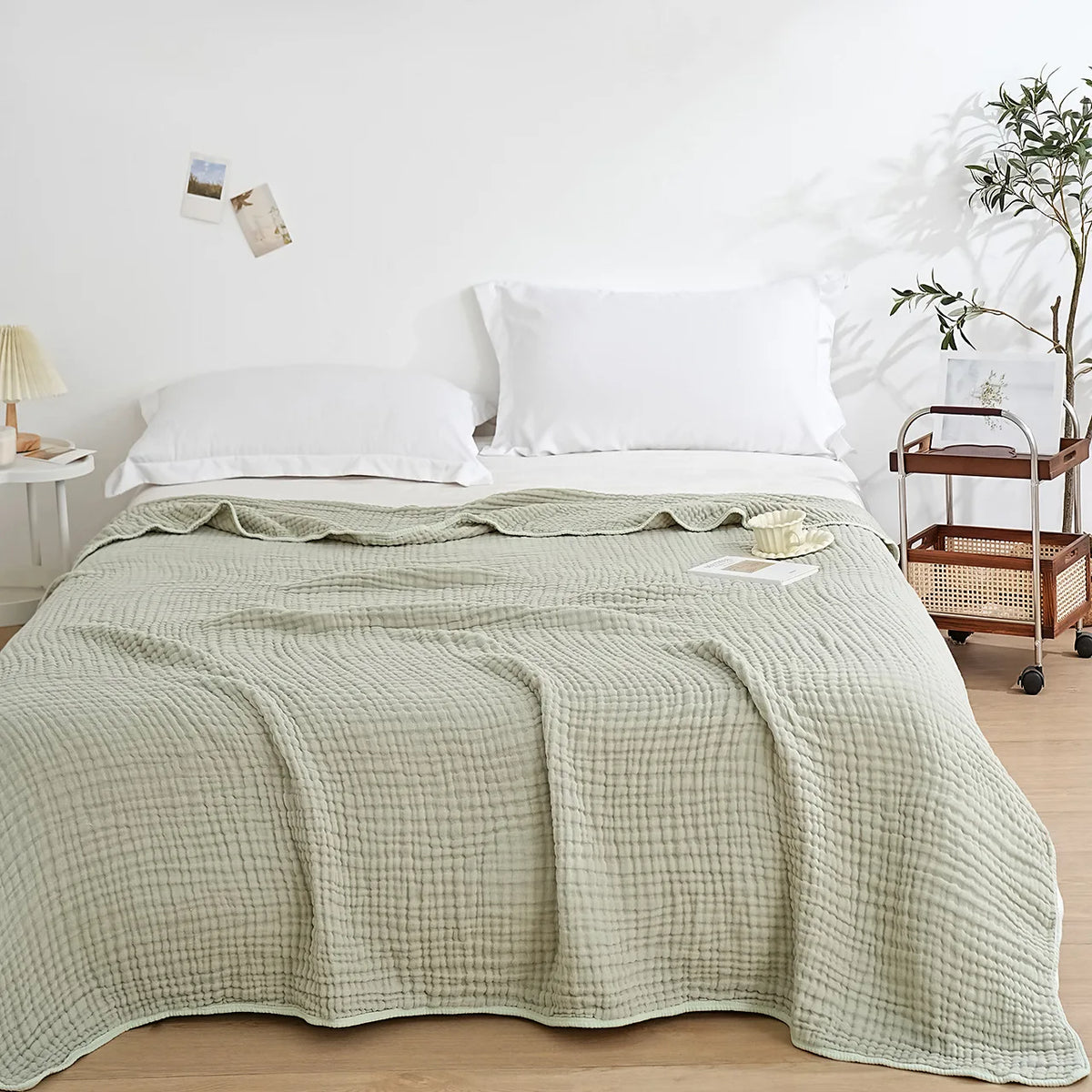 100% Cotton Muslin Blanket,6-Layer Lightweight Blanket for Bed,Pre-Washed Breathable Gauze for Bed Layering,All Season Comfort