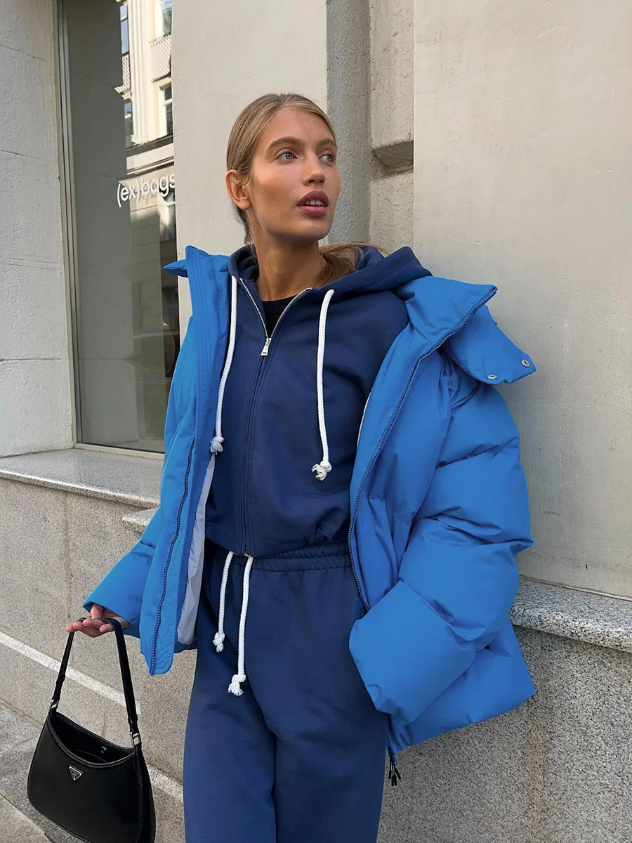 New Women Loose Cotton Padded Jacket Solid Hooded Parkas Coat Female Puffer Coat Winter Outwear