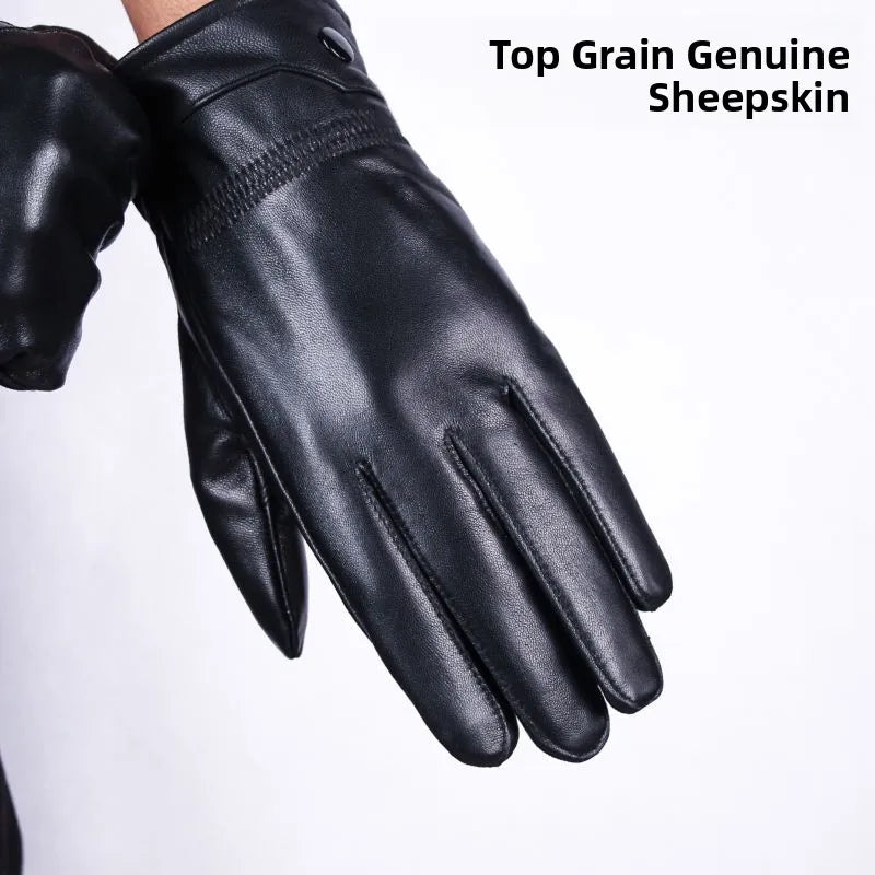 Men's Winter Gloves Fleece Lined Leather Motorcycle Riding Gloves Windproof Pure Color Biker Driving Outdoor Cycling Gloves