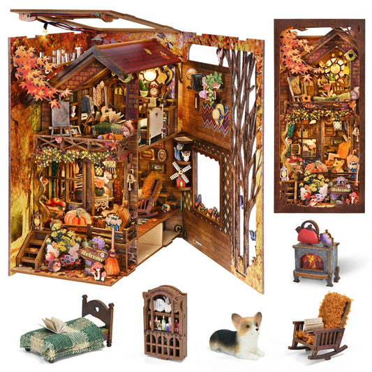 DIY Book Nook Kit Thanksgiving 3D Wooden Puzzle Home Decoration For Bookshelf Miniature Insert Magic Book House Stand Bookshelf