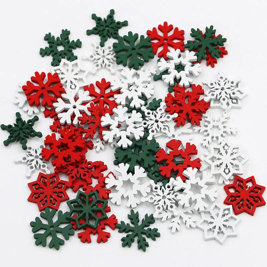 (50 Pieces) Christmas Snowflakes, Multicolored Wooden Pieces, Mixed Shapes, Wooden Snowflakes, Christmas Decorations, Pendants,