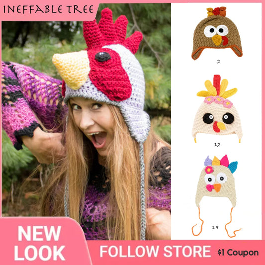 Family Thanksgiving Turkey Cartoon Pullover Hats - Cute Photo Scene Prop, Decorative Kids & Adult Headwear