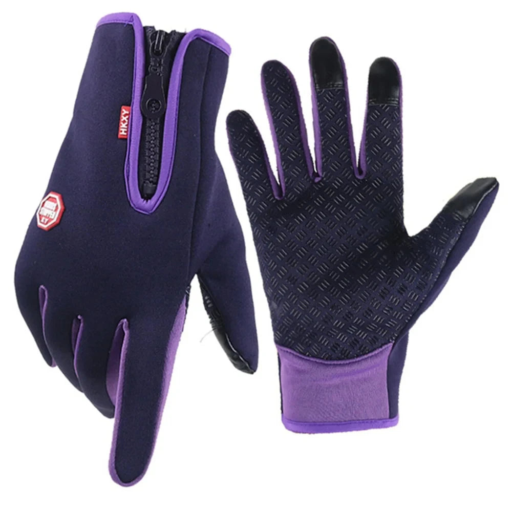 Winter Cycling Gloves Bicycle Warm Touchscreen Full Finger Glove with Zipper Non-Slip Windproof Outdoor Bike Riding Sport Gloves