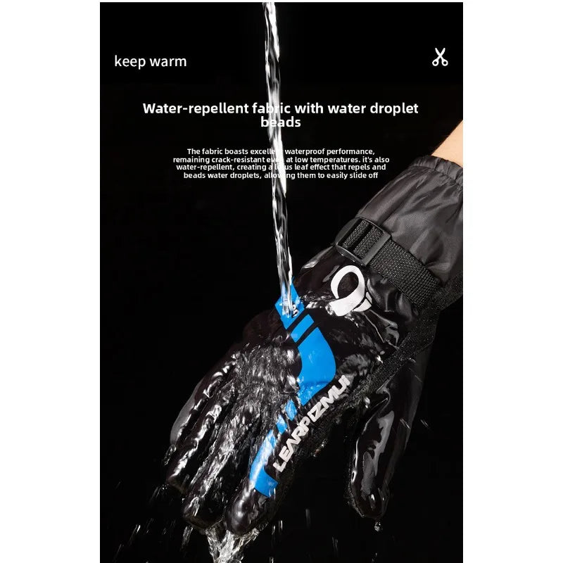 Winter Warm Velvet Cycling Gloves,Windproof Waterproof Cold‑Resistant Cotton Gloves for Outdoor Motorcycle Riding &Takeaway Work