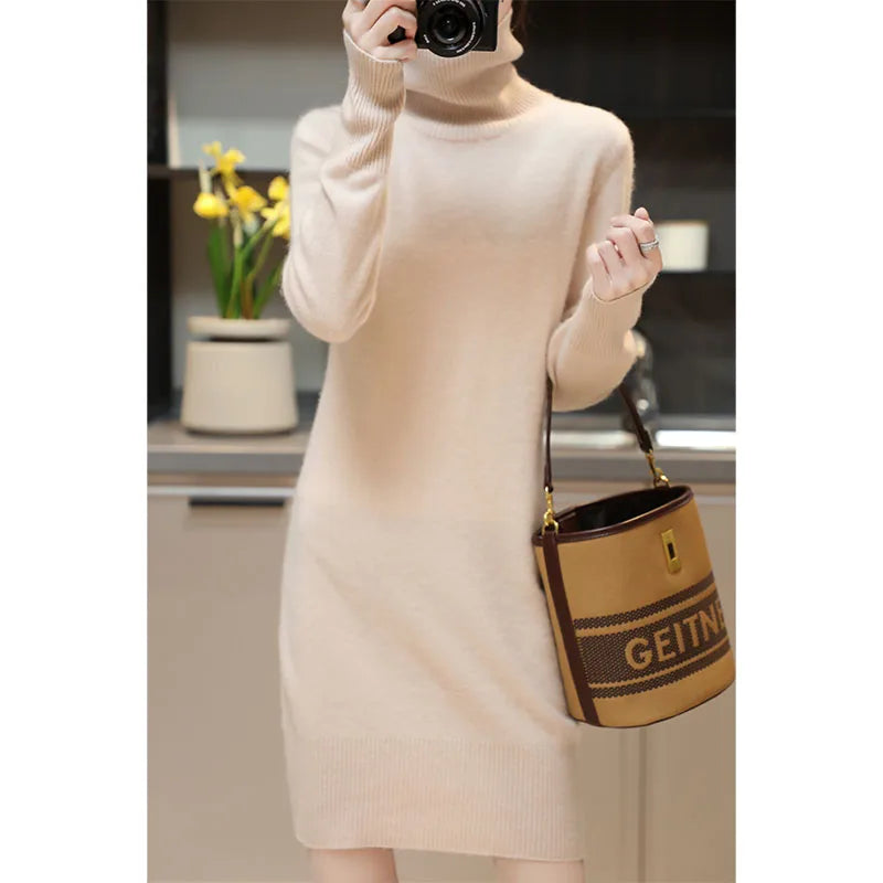 Merino Wool Turtleneck Sweater Dress