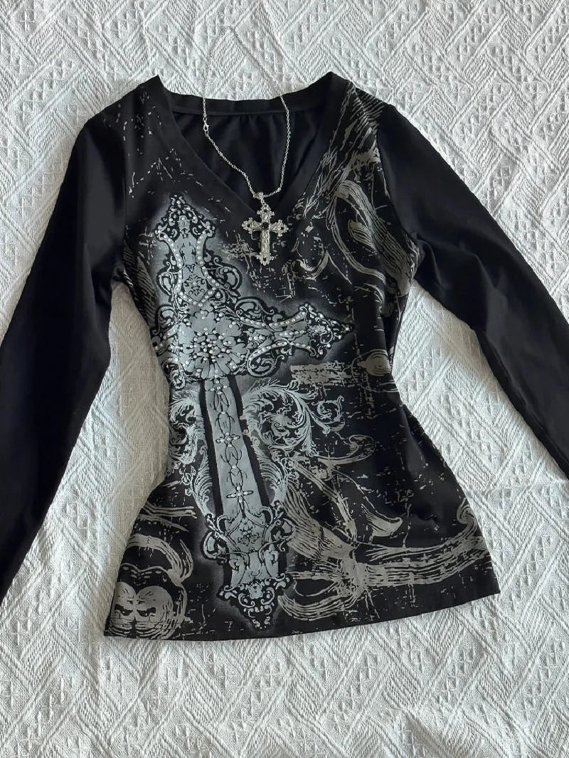 Women Top Y2k Tops 90s Vintage Clothes T Shirt for Women Kawaii Gothic Aesthetic Clothing Graphic Tees Y2k Kitty Emo Kpop Goth