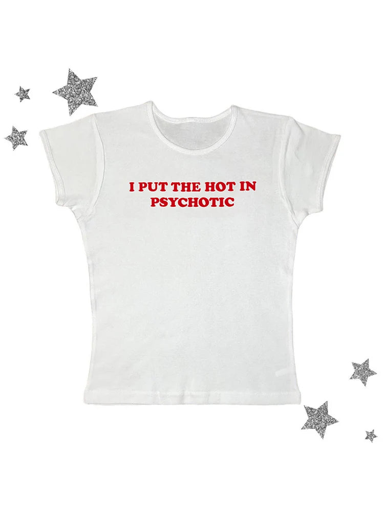 Baby Tee Cute Pink Womens Printed Aesthetic Fairy Crop Tops Y2k Clothes Punk Streetwear Sweet Emo Girls Sexy T-Shirts