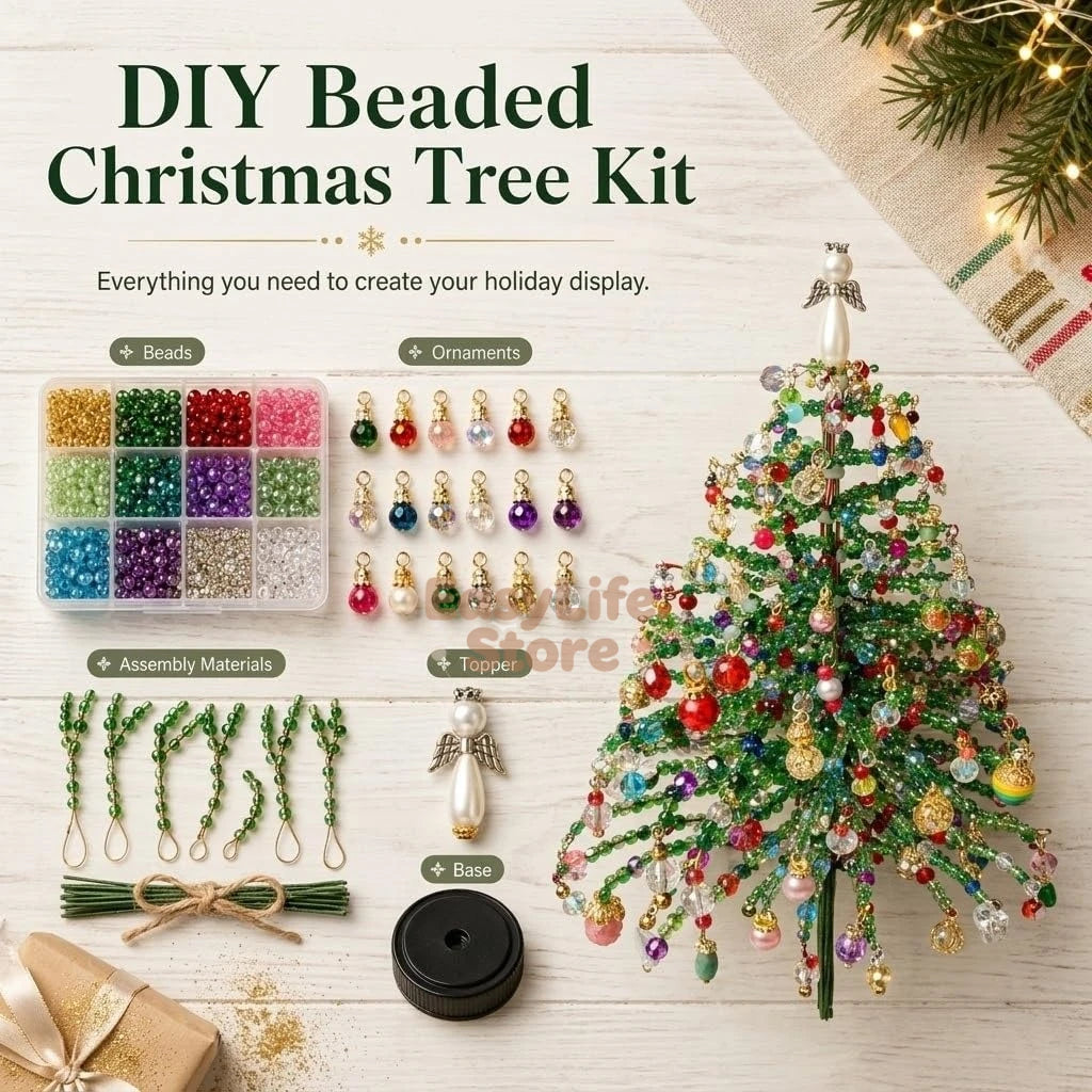 DIY Beaded Christmas Tree Kit for Kids & Adults 3D Crystal Craft with LED Lights, Bonding Holiday Activity & Festive Home Accent