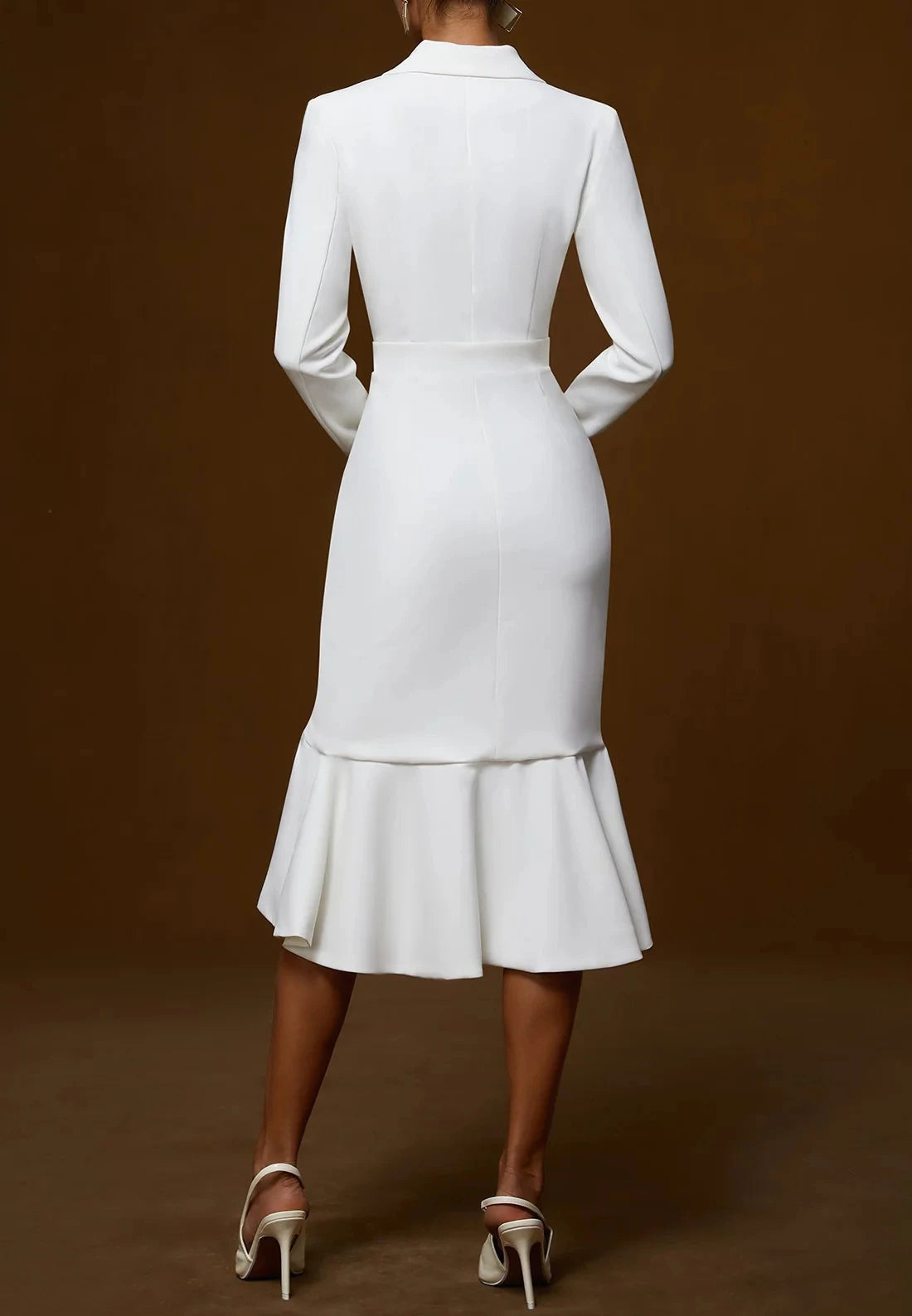 Fashion Lapel Long-sleeved Elegant Hip-wrapped Fishtail Midi Dress