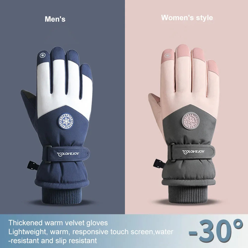 Winter Snowboard Ski Gloves PU Leather Non-slip Touch Screen Waterproof Motorcycle Cycling Fleece Warm Riding Gloves