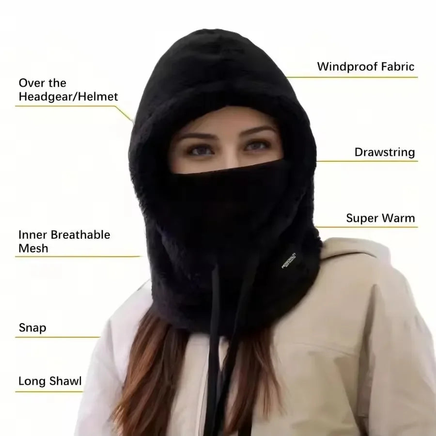 Winter Warm Fleece Hood Scarf for Women Windproof Full Face Cover Hat Outdoor Sports Cycling Neck Warmer