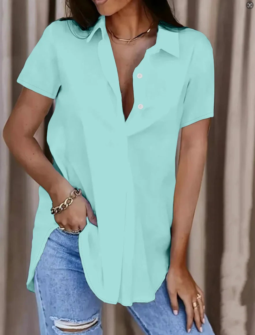 Solid Button Down Shirt Elegant Long Sleeve Lapel Shirt For Office & Work Women's Clothing