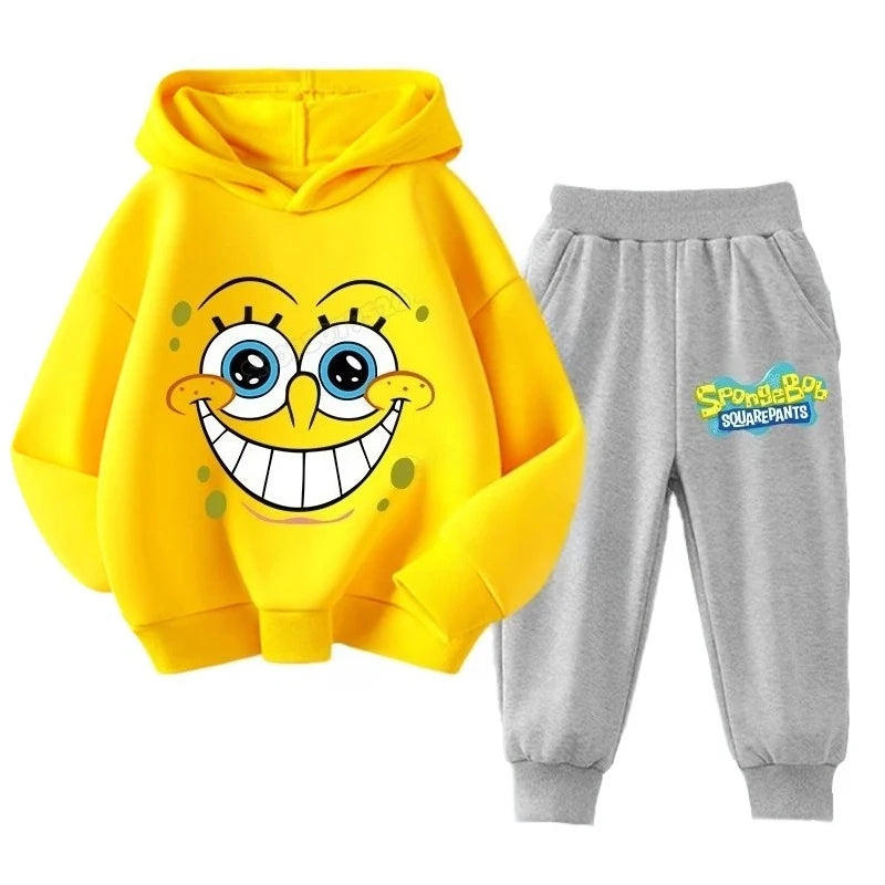 SpongeBobs Kids Sportswear Set Patrick Star Hoodies Sweatpants Girl Boy Hooded Sweatshirt Children Outfit Pullover Trousers Suit