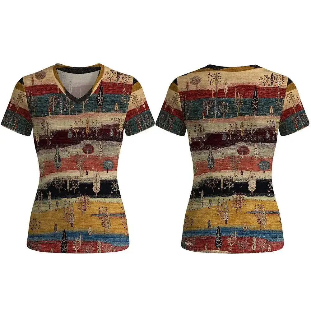 Bohemian Print V-Neck T-Shirt