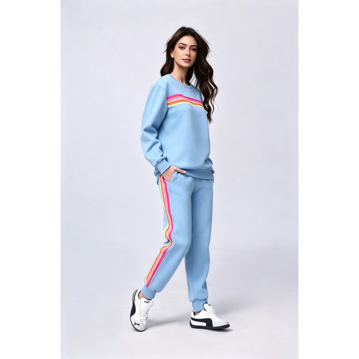 Rainbow Stripe Sweatsuit Set, 2 Piece