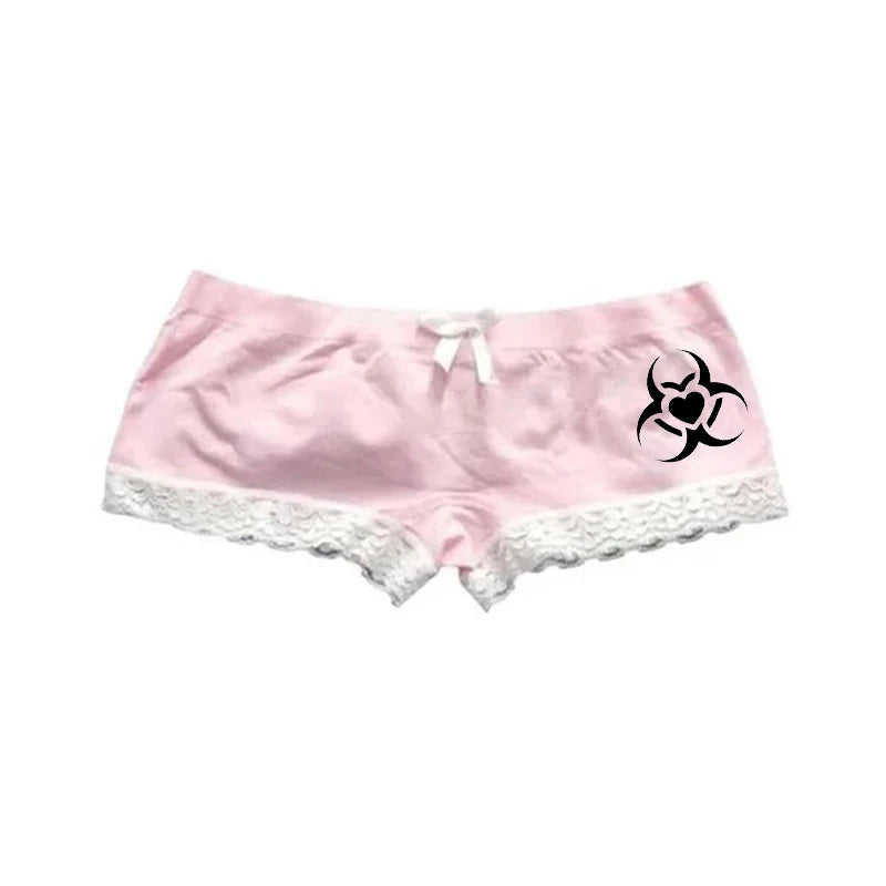 Cat Paw Print Shorts with Bow and Lace Trim