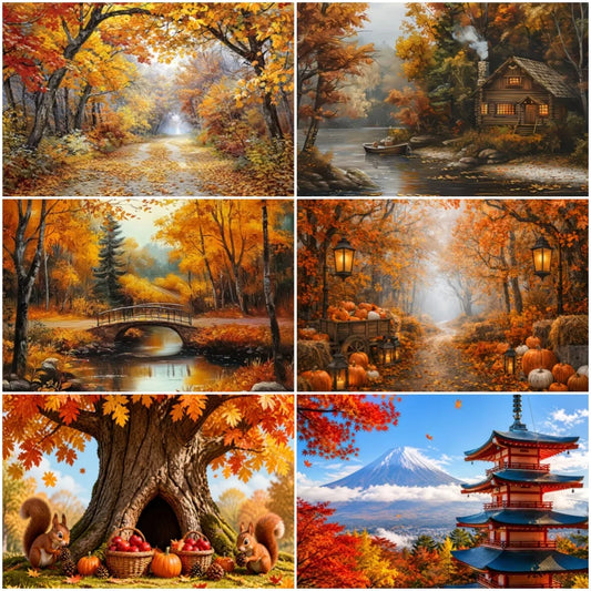 Autumn Thanksgiving Day Birthday Party Decoration Backdrop Pumpkin Maple Forest Background Banner Baby Shower Supplies Kids Gift