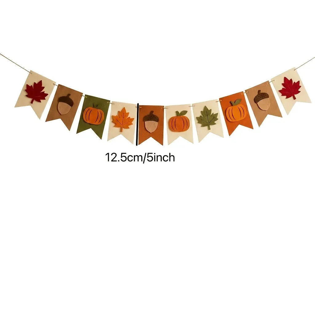 Fall Felt Banner Garland, Maple Leaf Pumpkin Acorn Bunting Flag, Thanksgiving Harvest Party Home Wall Hanging Decoration
