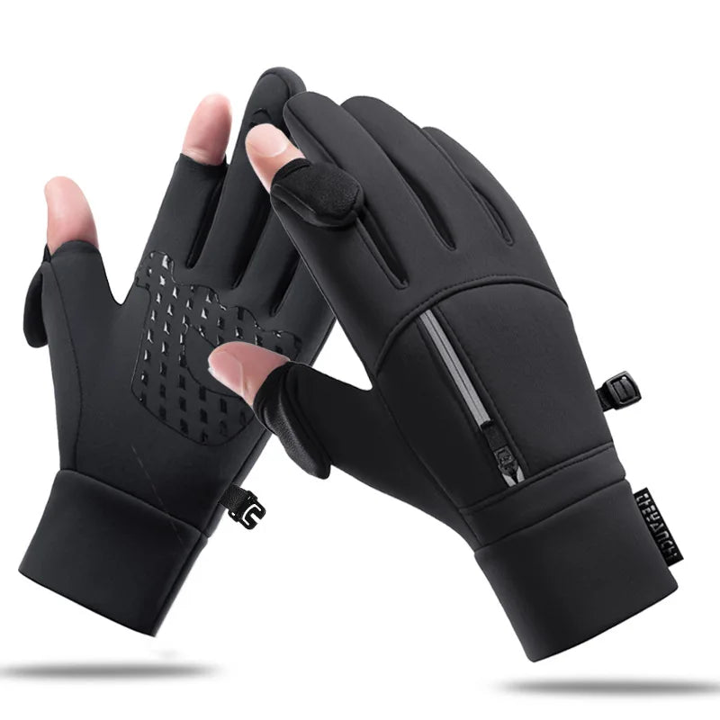 Winter Cycling Gloves with Flip-Open Thumb & Index Finger, Fleece-Lined Touchscreen Anti-Slip Gloves for Fishing and Photography