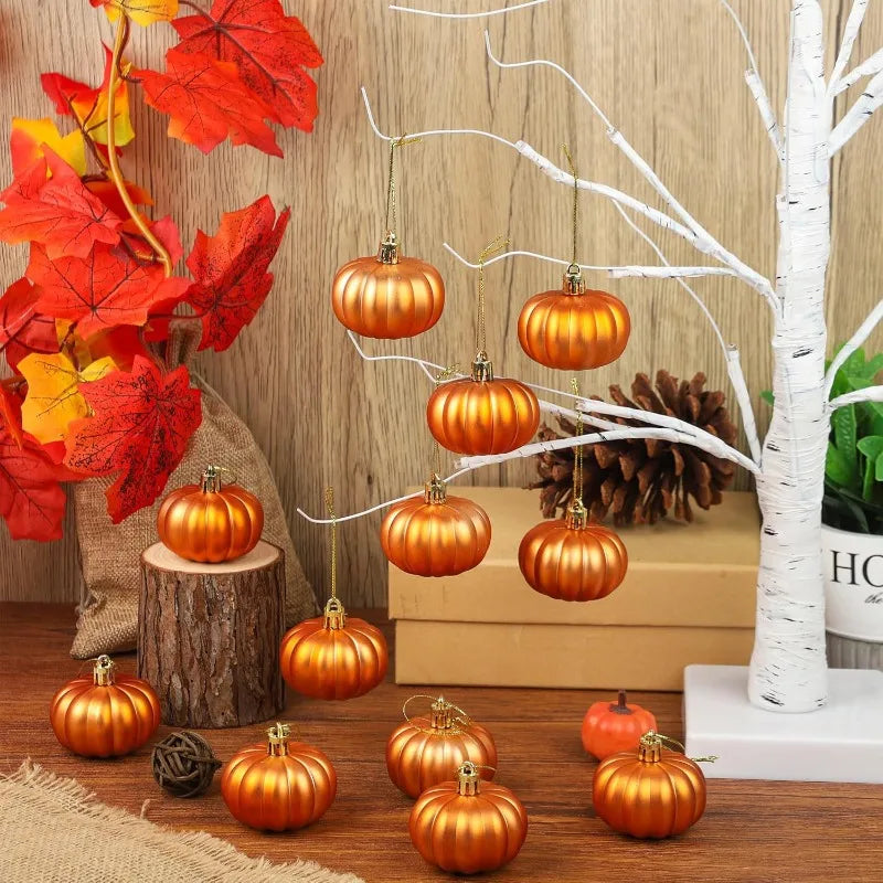 12pcs Halloween Hanging Ornaments Thanksgiving Pumpkin Ball Hanging Pendants DIY Christmas Tree Decoration Home Party Decors