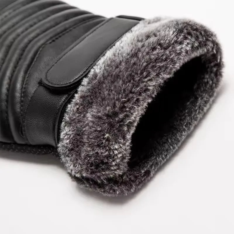 Winter Cycling Gloves for Men's Outdoor Waterproof Touch Screen Motorcycle Full Finger Gloves Leather Electric Bike Warm Gloves