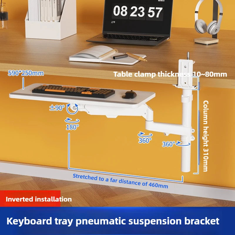 Under Desk Keyboard Tray Ergonomic Floating Pull-Out Shelf Adjustable Foldable Keyboard Holder for Office Desk Accessories