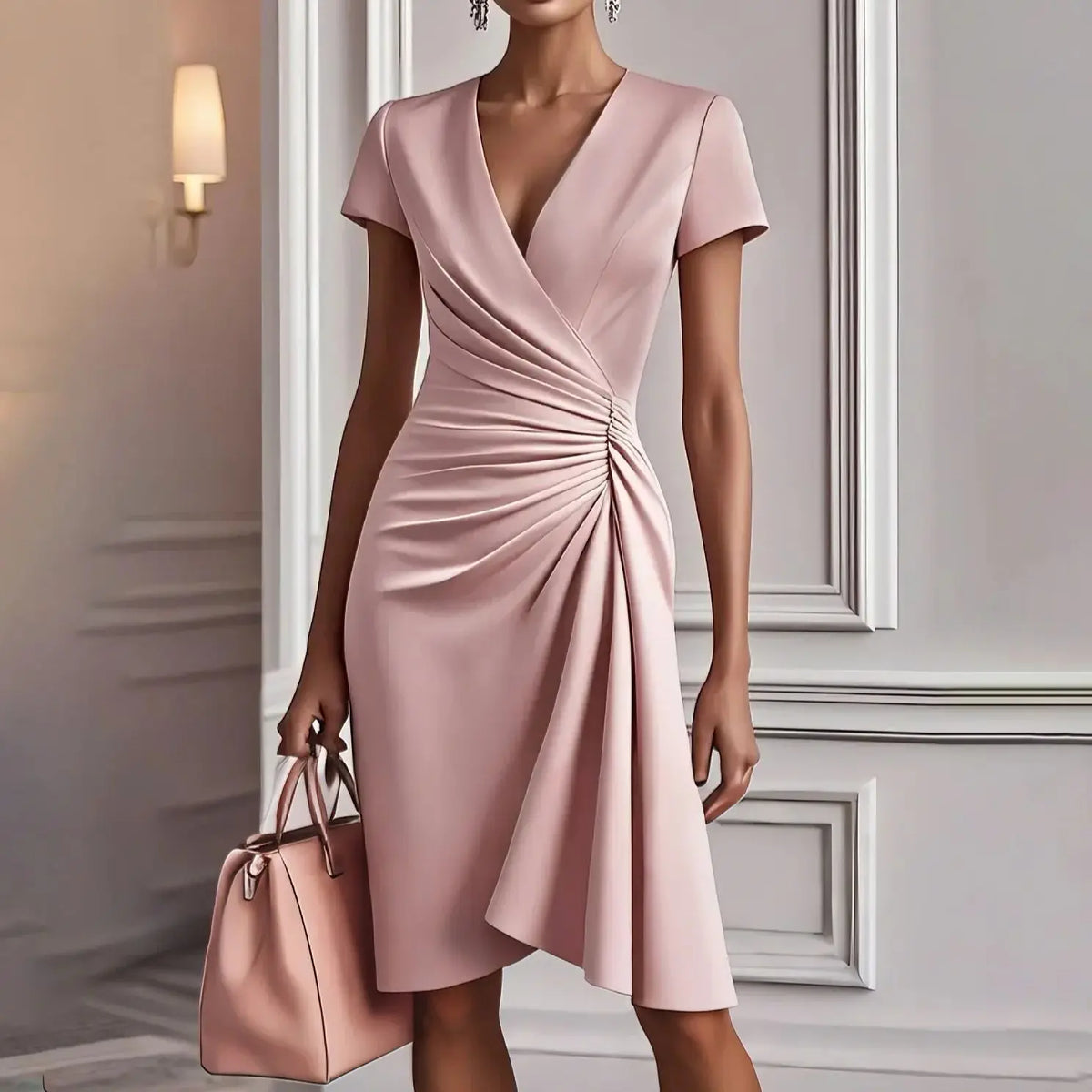 Satin Ruched Wrap Dress